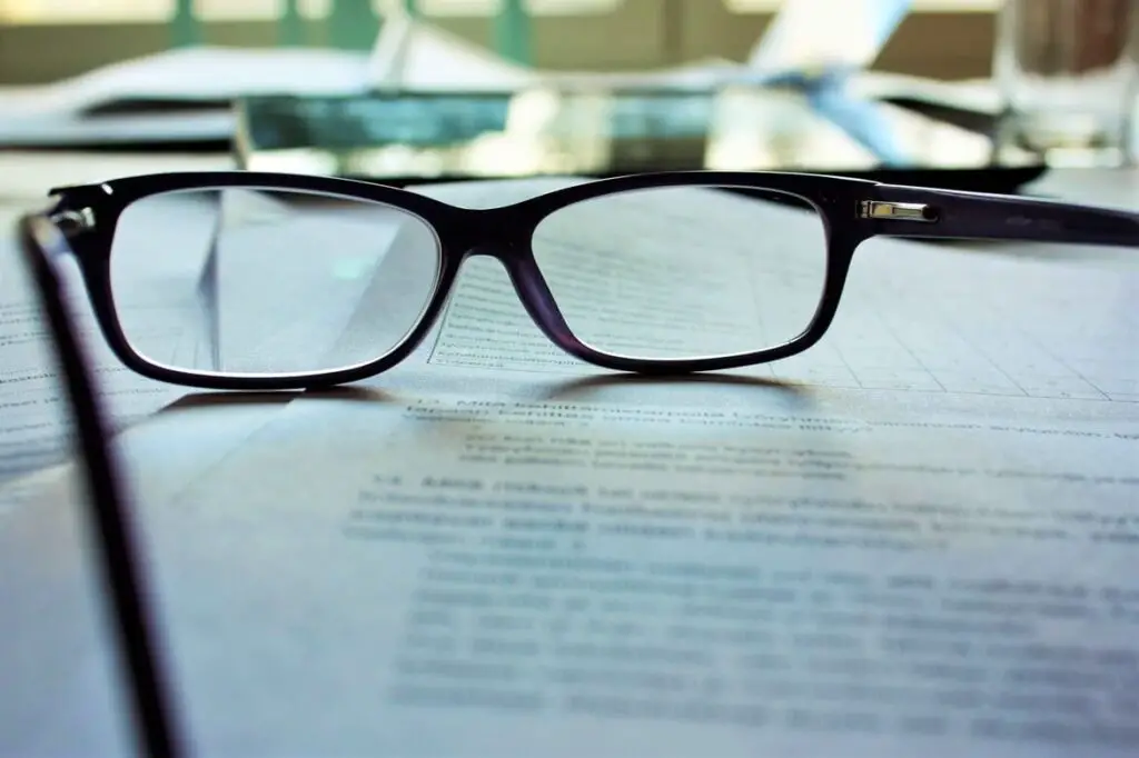 Glasses on the document