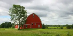 Red barn on a field
