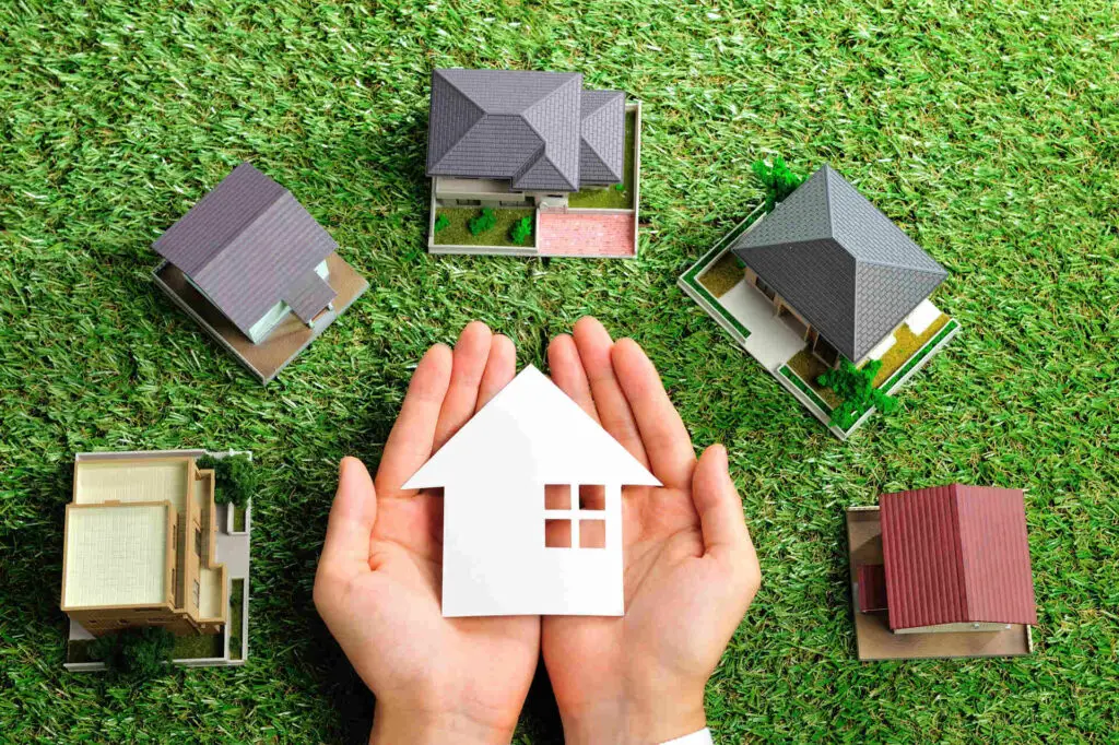 Model houses on grass